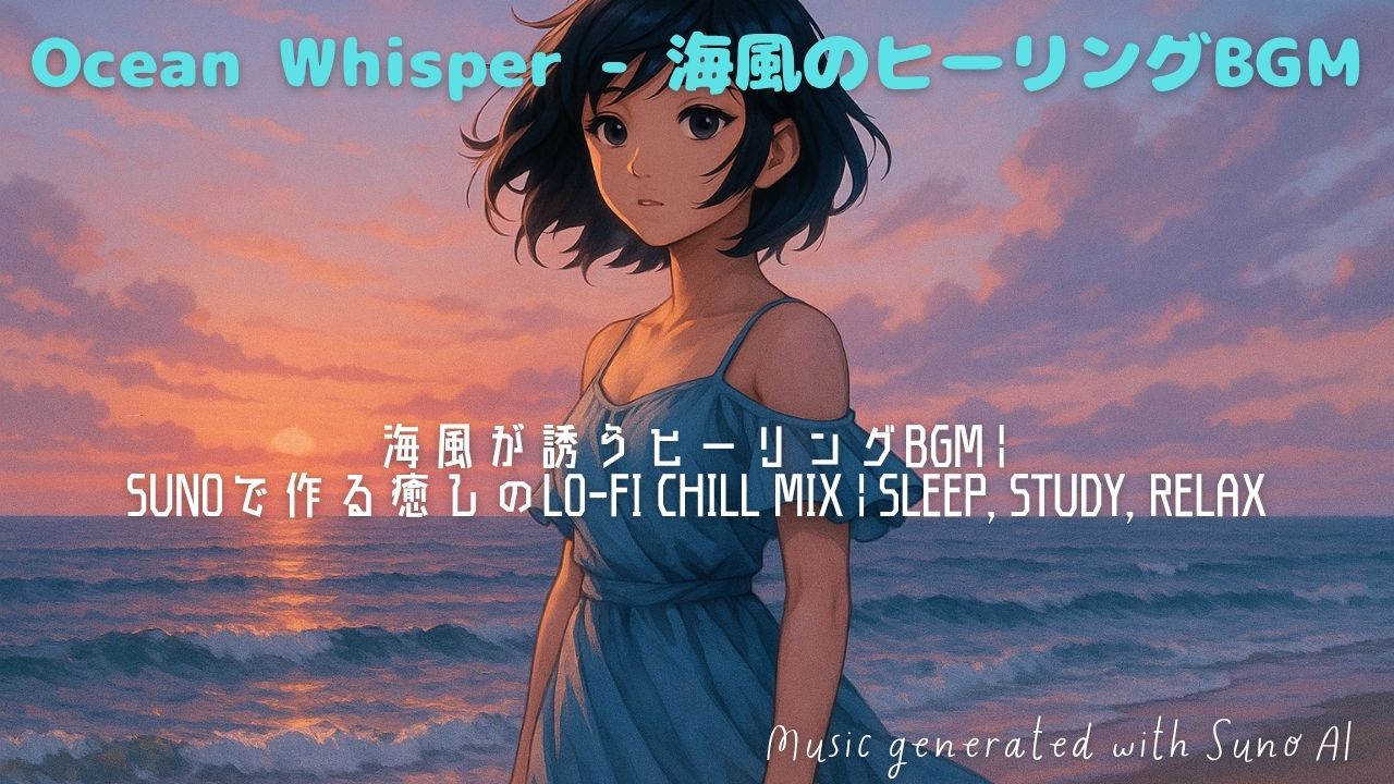 【Ocean Whisper】海風に包まれるLo-fiヒーリングBGMをSUNOで作ってみた