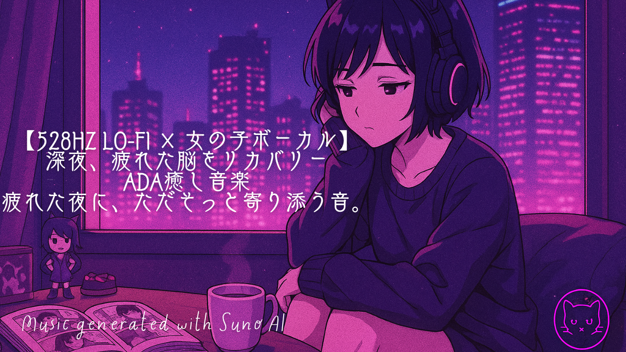 ゲームや作業後の脳疲労に寄り添うLo-fi音楽【528Hz × 女性ボーカル】Suno AIで制作したADAオリジナルBGM