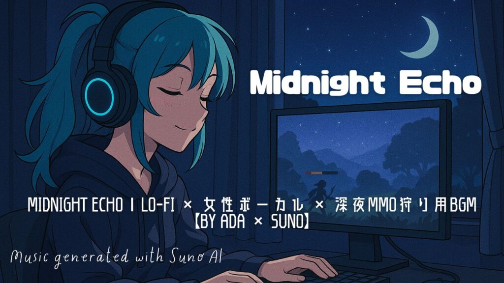 Midnight Echo|深夜のMMO狩りに寄り添うLo-fi女性ボーカルBGM【夜ふかし系ADA × Suno】
