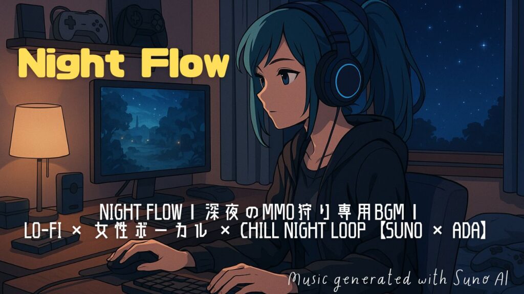 Night Flow|深夜のMMO狩りを支えるLo-fi女性ボーカルBGM【ADA × Suno】