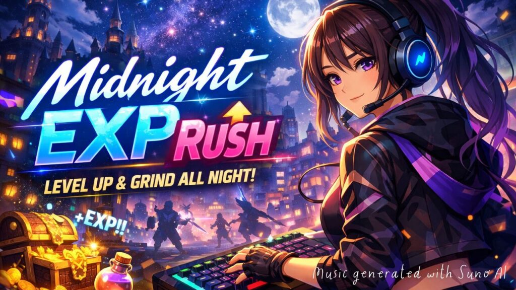 Midnight EXP Rush｜MMO無限レベリングに最適な女性ボーカルLo-fi BGM